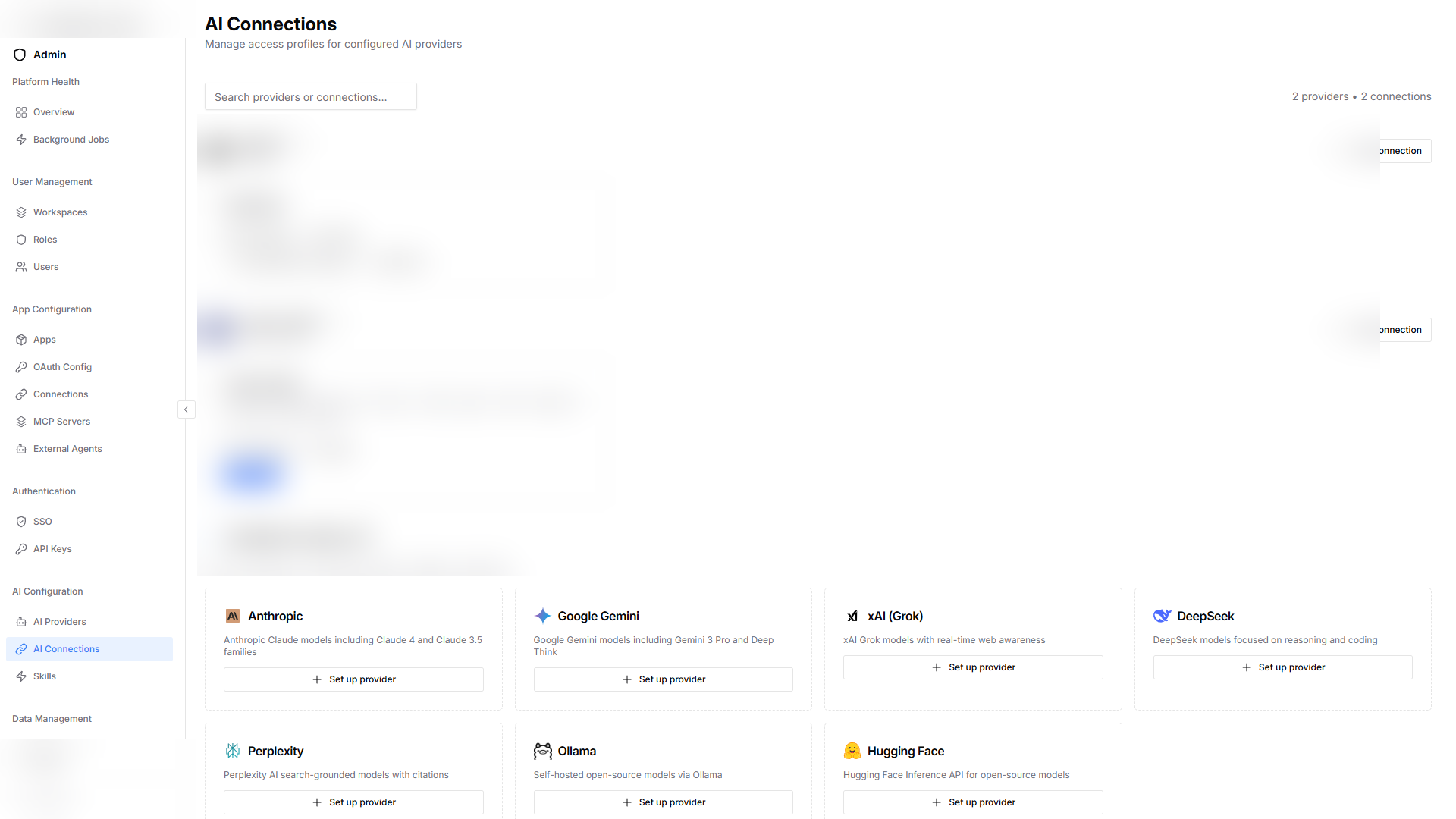 Adminspace AI Connections page
