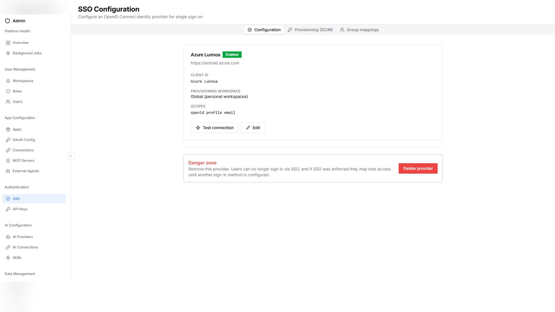 Adminspace SSO page