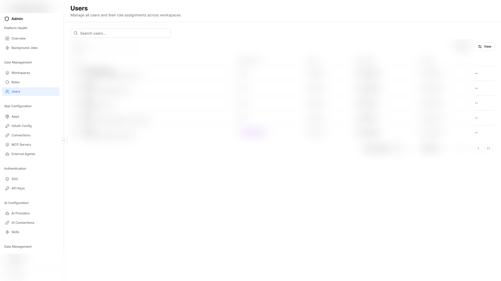 Adminspace Users page
