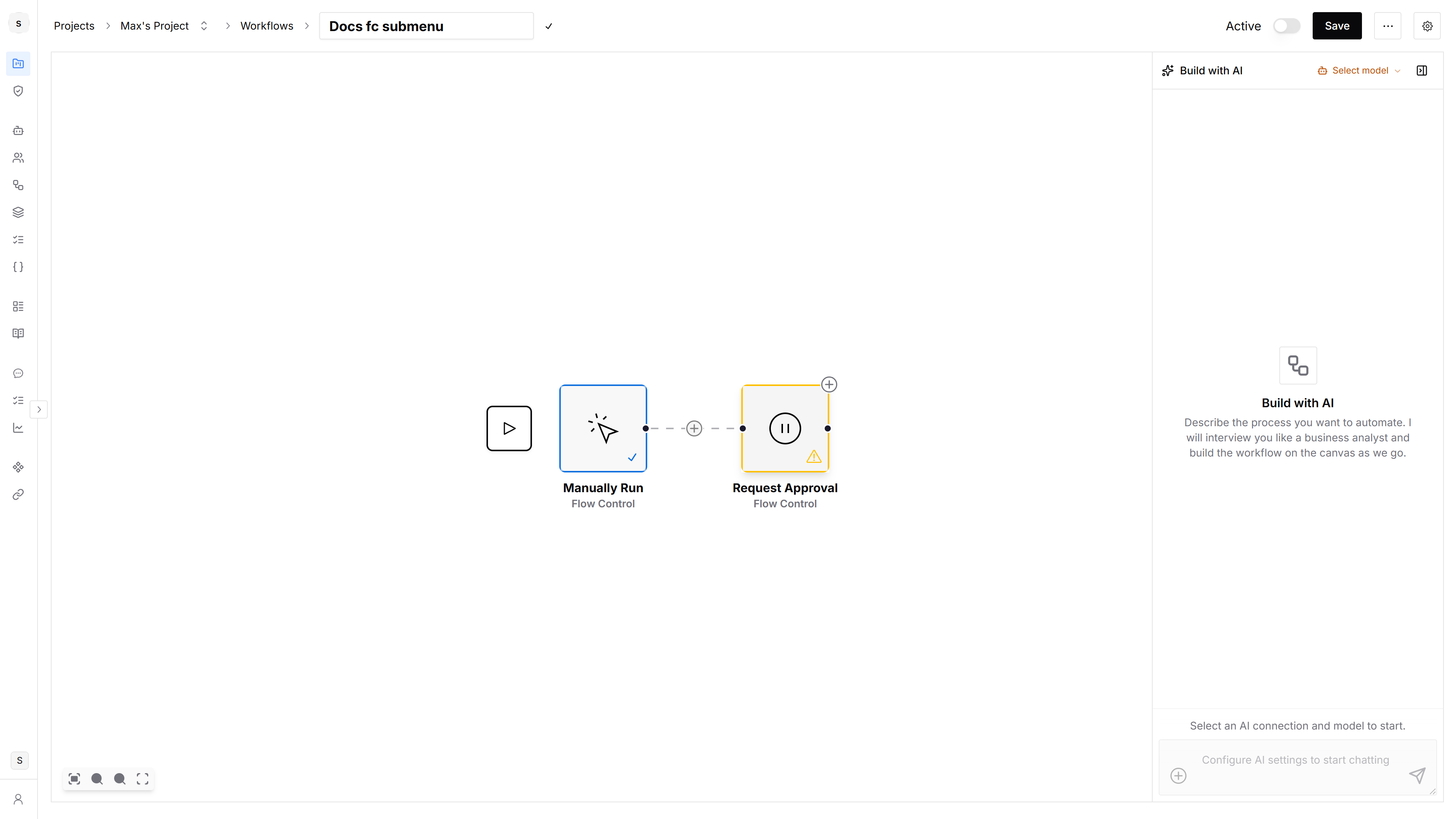 Canvas with Manually Run connected to Request Approval